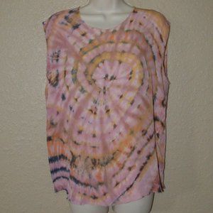$350 Sz 0 XS Raquel Allegra Pink Tie Dye Sleeveless Silk Blouse